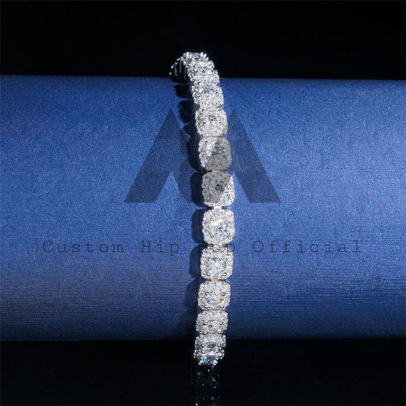 White Gold 925 Sterling Silver Men And Women 8MM Cluster Tennis Bracelet Halo Diamond Style