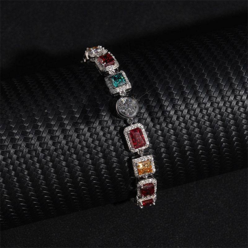 10MM Sterling Silver 925 Men New Fashion Colorful Jewelry Color Moissanite Cluster Tennis Chain Halo Style