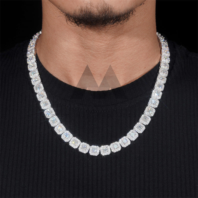 925 Sterling Silver Iced Out Men Chain 13MM Width Cluster Tennis Moissanite Chain