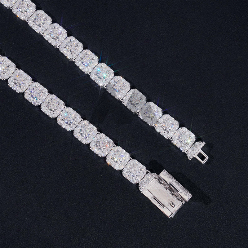 925 Sterling Silver Iced Out Men Chain 13MM Width Cluster Tennis Moissanite Chain