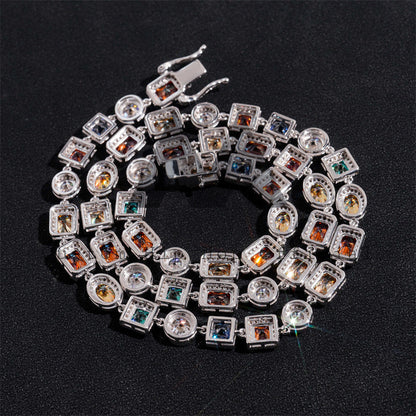10MM Sterling Silver 925 Men New Fashion Colorful Jewelry Color Moissanite Cluster Tennis Chain Halo Style