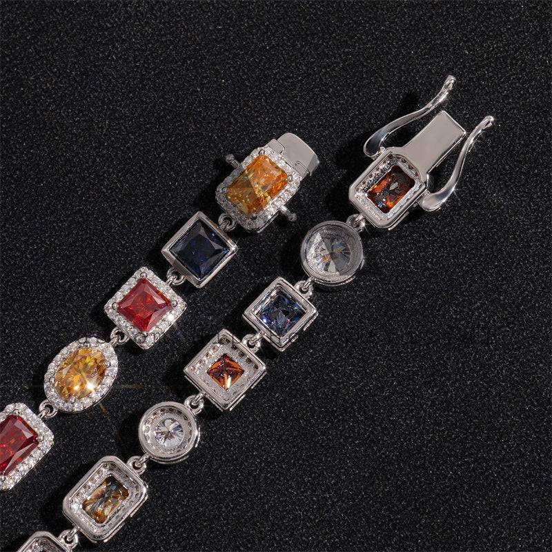 10MM Sterling Silver 925 Men New Fashion Colorful Jewelry Color Moissanite Cluster Tennis Chain Halo Style