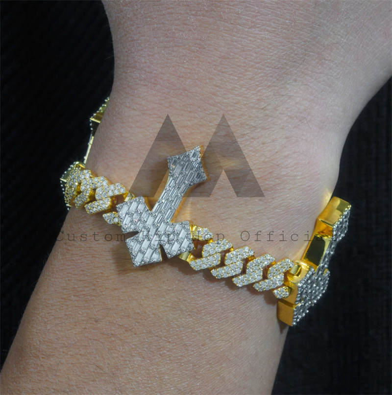 Hip hop jewelry 13MM Two-Tone Iced Moissanite Cuban Bracelet for rappers