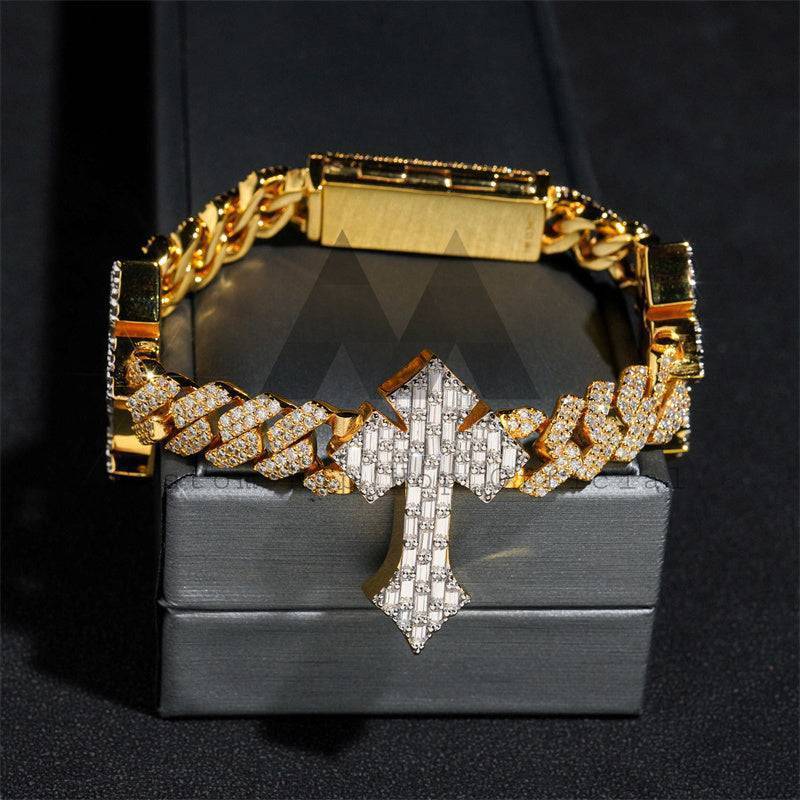 Hip hop jewelry 13MM Two-Tone Iced Moissanite Cuban Bracelet for rappers