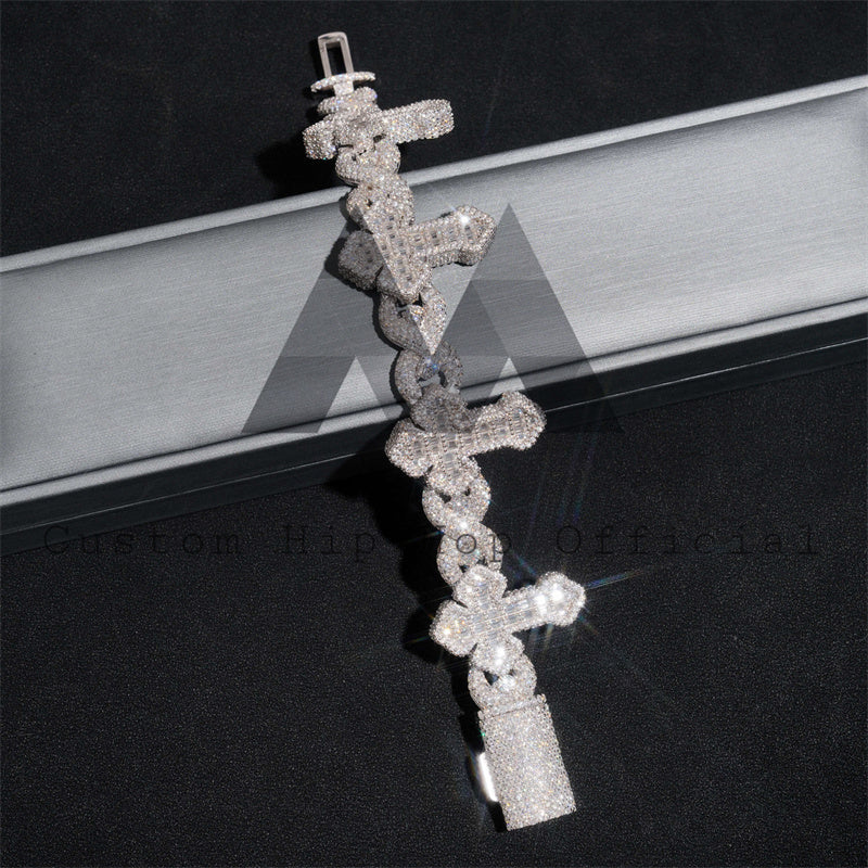 20MM Hip Hop Rapper Jewelry Iced Out Moissanite Cross Bracelet With Infinity Link2