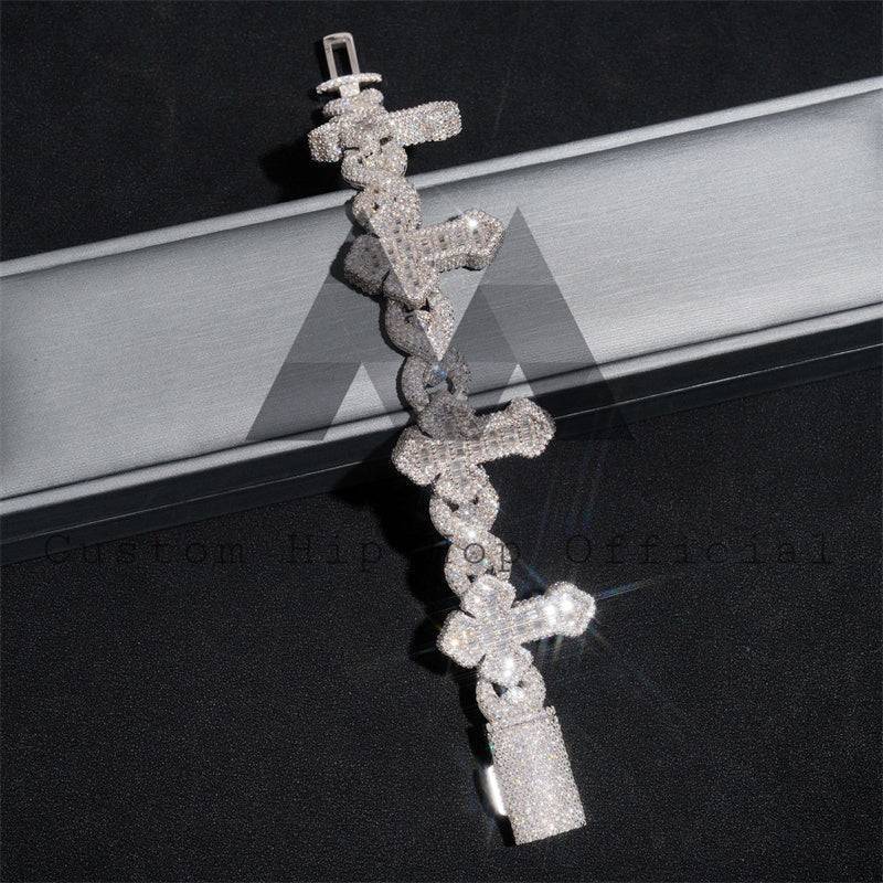 Hip hop jewelry featuring 20MM Moissanite Iced Out Cross Bracelet with Hip Hop Infinity Link