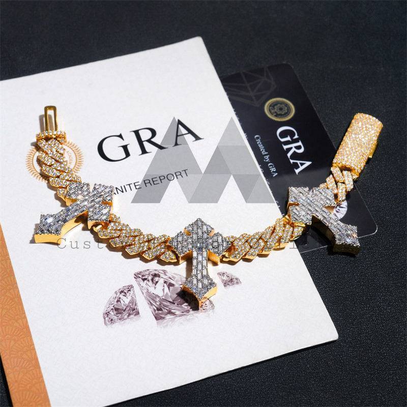 Hip hop jewelry 13MM Two-Tone Iced Moissanite Cuban Bracelet for rappers