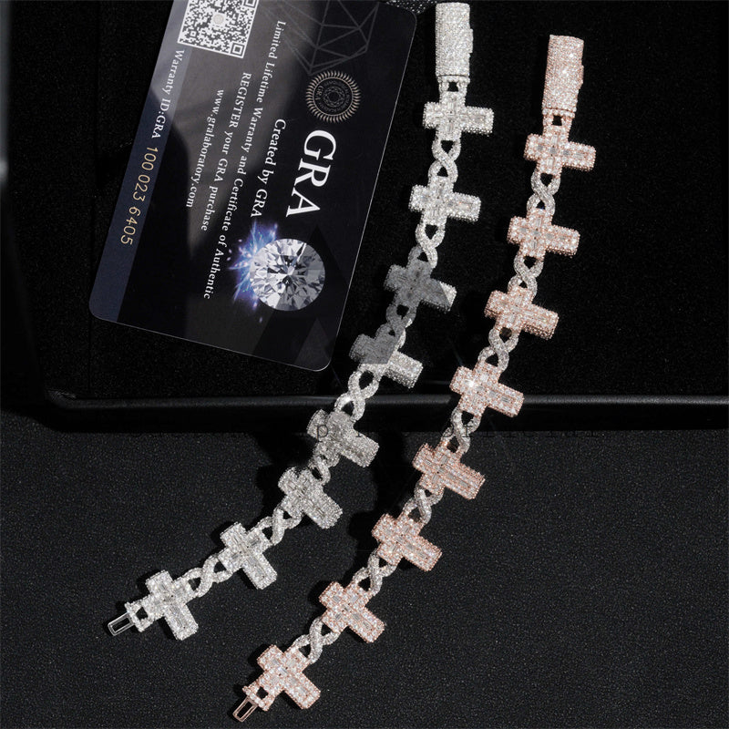 Ювелирные изделия в стиле рэпера, круглый смешанный браслет с муассанитом и муассанитом в форме креста с бриллиантом из муассанита