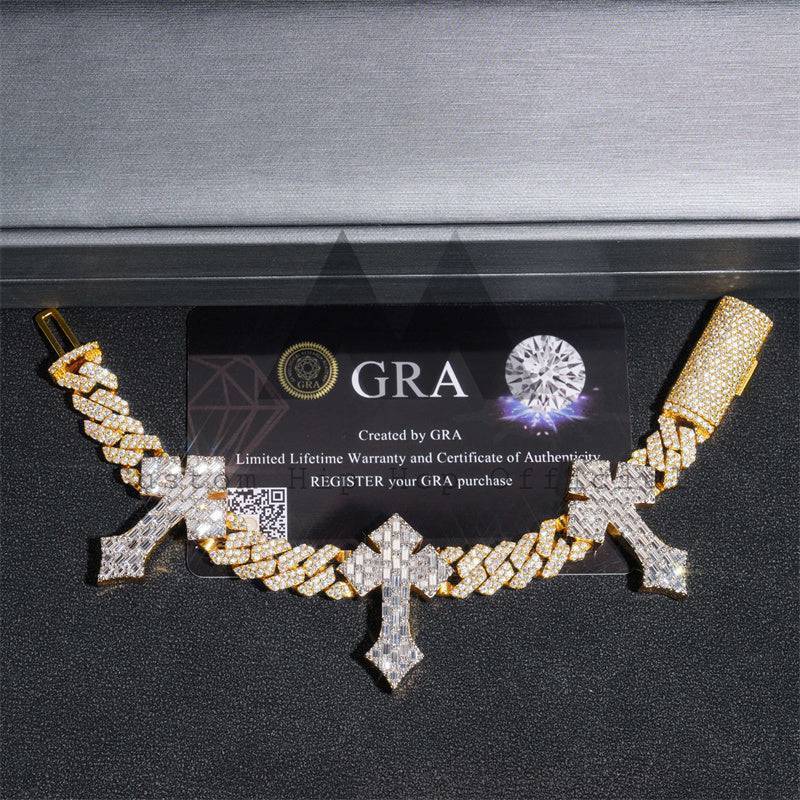 Hip hop jewelry 13MM Two-Tone Iced Moissanite Cuban Bracelet for rappers