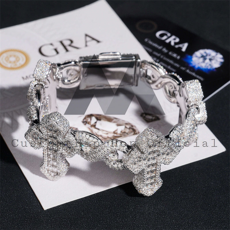20MM Hip Hop Rapper Jewelry Iced Out Moissanite Cross Bracelet With Infinity Link4