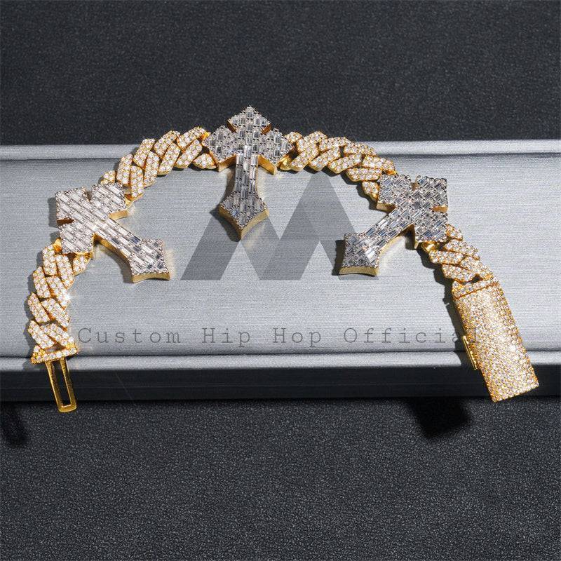 Hip hop jewelry 13MM Two-Tone Iced Moissanite Cuban Bracelet for rappers