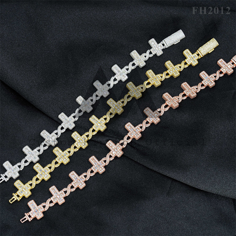 Ювелирные изделия в стиле рэпера, круглый смешанный браслет с муассанитом и муассанитом в форме креста с бриллиантом из муассанита