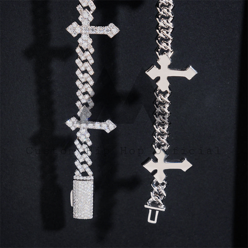 Stylish New Arrival 925 Silver 6MM Cuban Link Cross Bracelet With Moissaniet Diamond
