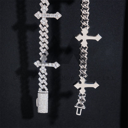 Stylish New Arrival 925 Silver 6MM Cuban Link Cross Bracelet With Moissaniet Diamond