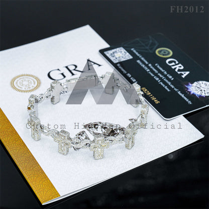 Rapper Jewelry Round Mix Baguette Moissanite Iced Out Cross Bracelet With Moissanite Diamond