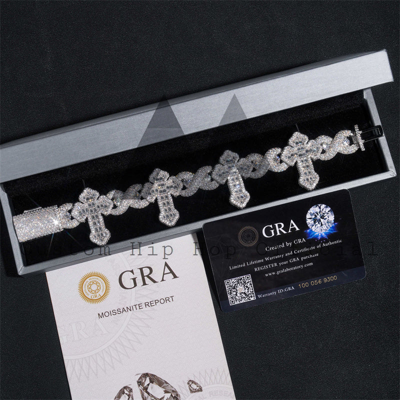 20MM Hip Hop Rapper Jewelry Iced Out Moissanite Cross Bracelet With Infinity Link3