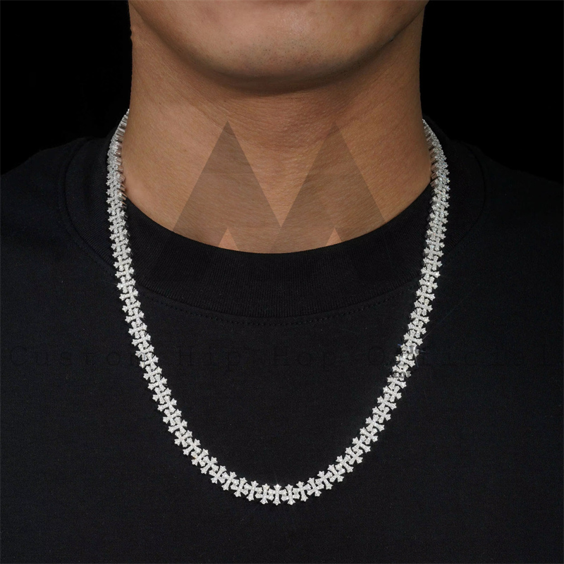 8MM Fully Iced Out Chrome Heart Style Cuban Link Chain VVS Moissanite Hip Hop Jewelry