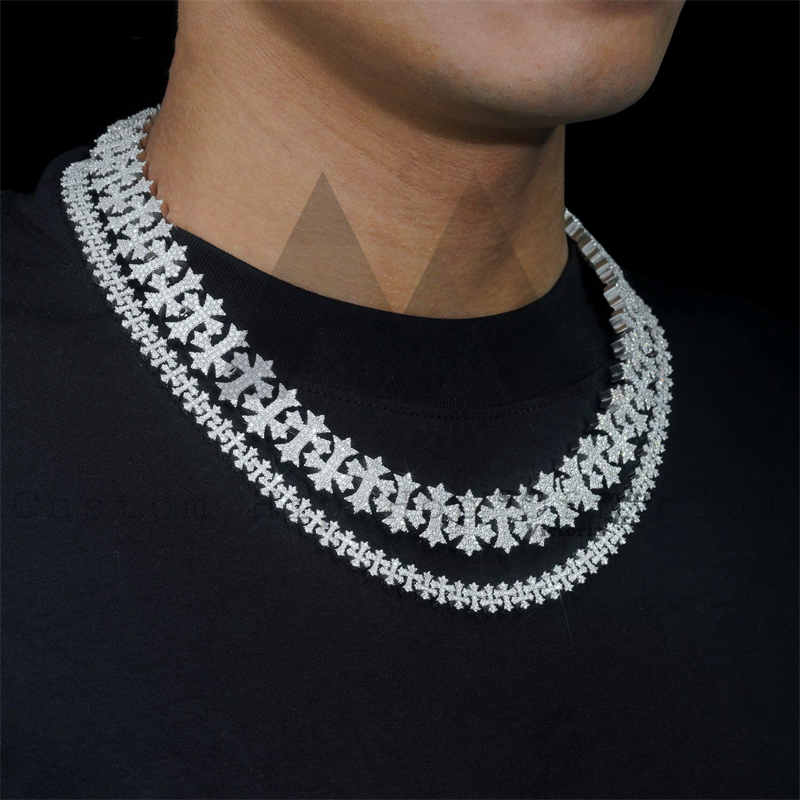 8MM Fully Iced Out Chrome Heart Style Cuban Link Chain VVS Moissanite Hip Hop Jewelry