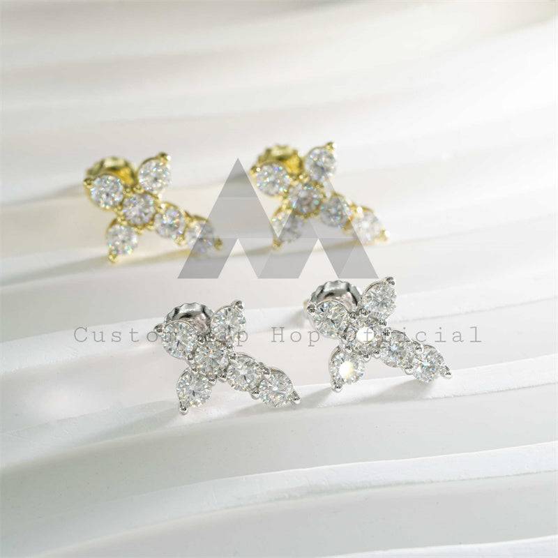 Sterling Silver 925 Screw Back Moissanite Cross Earrings Studs Gra Pass Diamond Tester