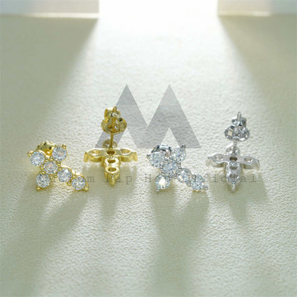 Sterling Silver 925 Screw Back Moissanite Cross Earrings Studs Gra Pass Diamond Tester