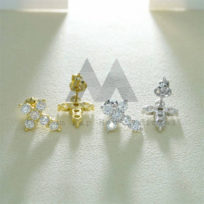 Sterling Silver 925 Screw Back Moissanite Cross Earrings Studs Gra Pass Diamond Tester