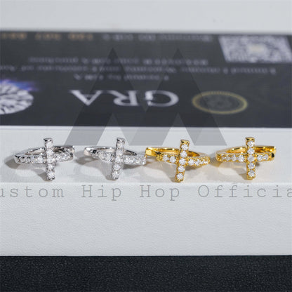 Iced Out Hip Hop 925 Sterling Silver Cross Hoop Earrings Moissanite Diamonds