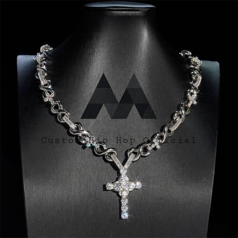 925 Silver Iced Out Moissanite Infinity Chain & Cross Hip Hop Jewelry