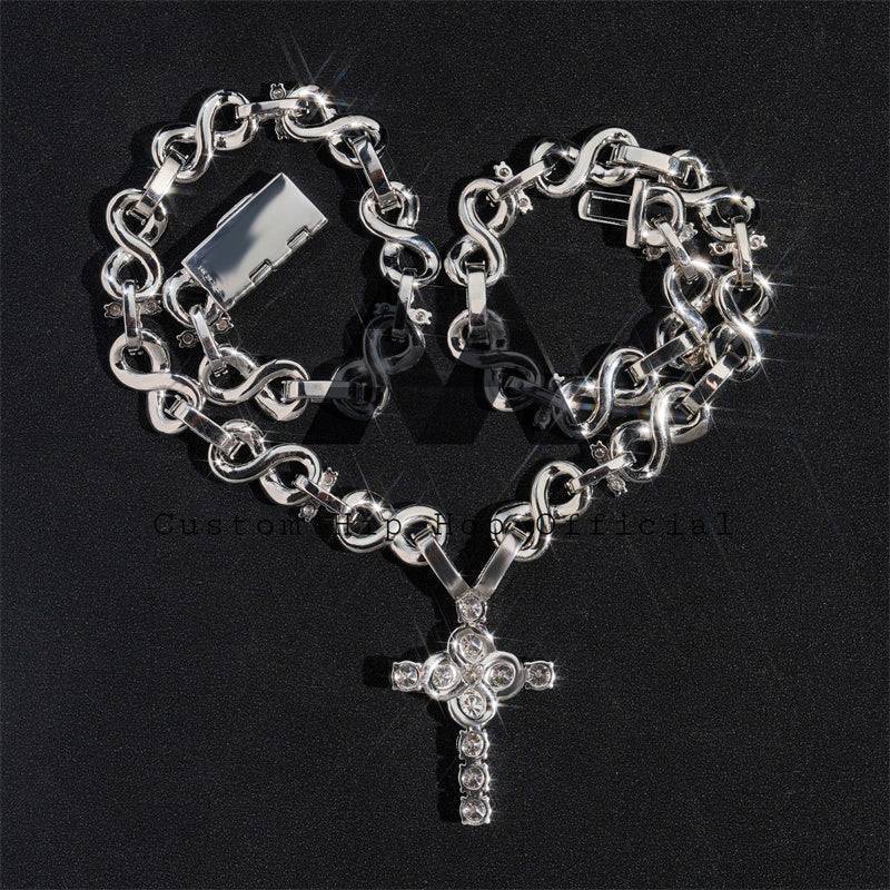 925 Silver Iced Out Moissanite Infinity Chain & Cross Hip Hop Jewelry