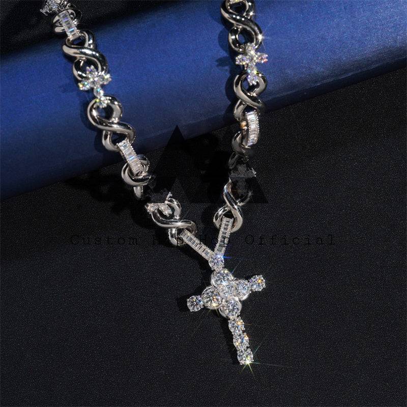 925 Silver Iced Out Moissanite Infinity Chain & Cross Hip Hop Jewelry