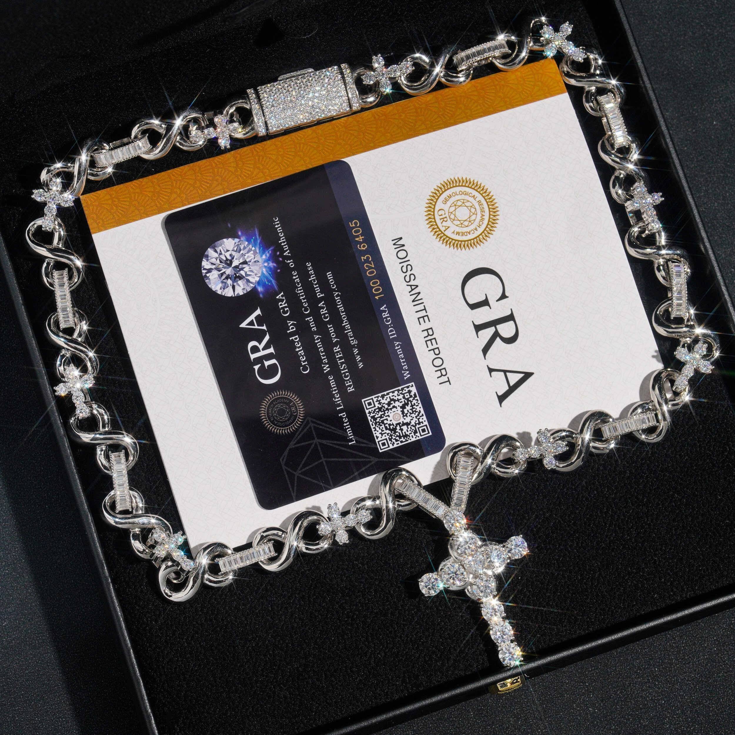 925 Silver Iced Out Moissanite Infinity Chain & Cross Hip Hop Jewelry