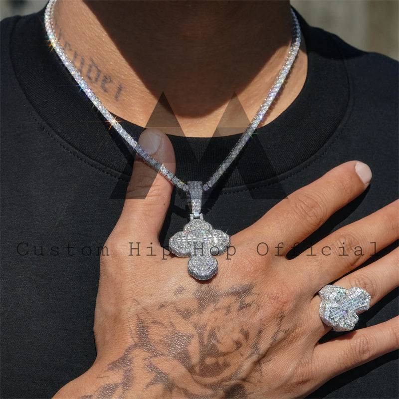 Stylish new fashion hip hop jewelry with iced out GRA certificated pass diamond tester baguette moissanite cross pendant