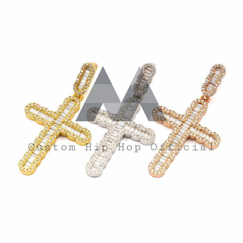 Iced Out Men Classic Design VVS Moissanite Baguette Cross Pendant Hip Hop Jewelry2