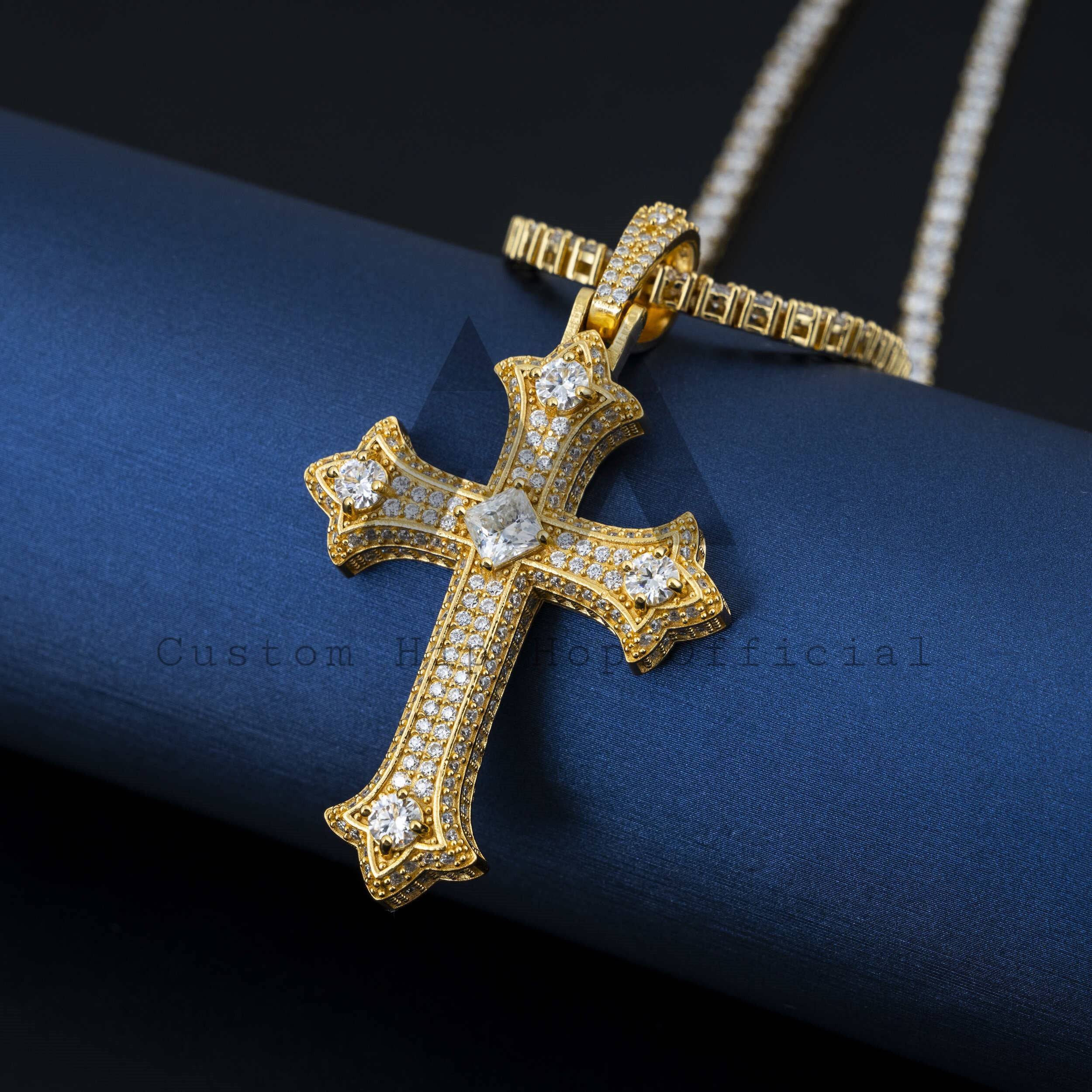 VVS Moissanite Iced Out Cross Pendant 925 Sterling Silver Hip Hop Jewelry0