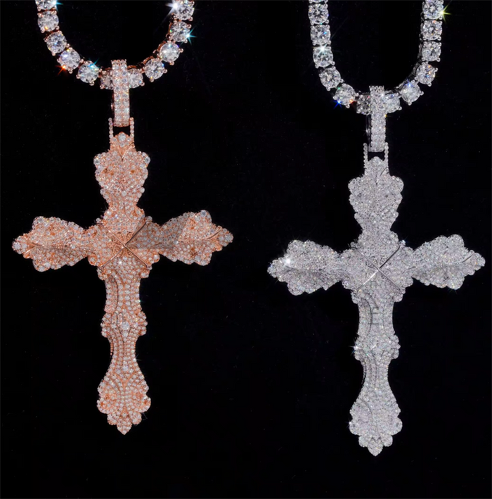 Rapper Jewelry Solid Silver Moissanite Iced Out Cross Pendant Fit For