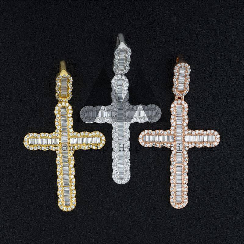 Iced Out Men Classic Design VVS Moissanite Baguette Cross Pendant Hip Hop Jewelry3