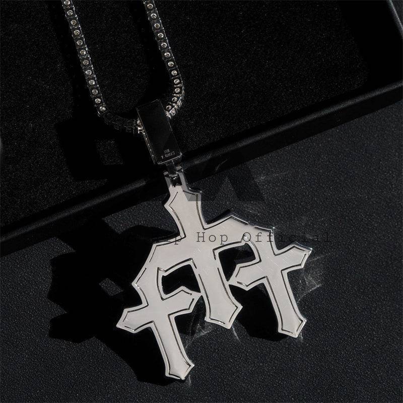 Hip hop jewelry featuring Three Cross Pendant with Iced Out Moissanite Diamonds that Pass Diamond Tester2