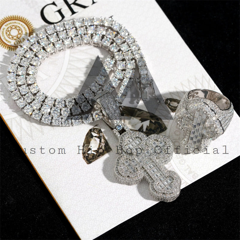 Стильный новый модный дизайн Iced Out GRA, сертифицированный Pass Diamond Tester, подвеска-крест с багетом и муассанитом