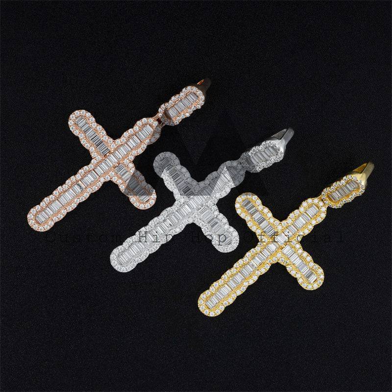 Iced Out Men Classic Design VVS Moissanite Baguette Cross Pendant Hip Hop Jewelry4