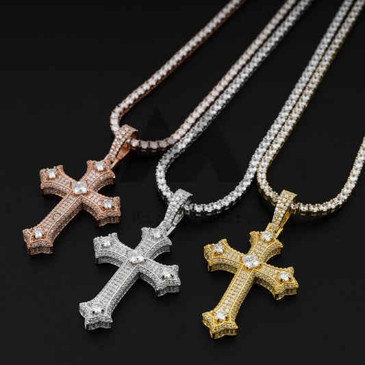 925 Sterling Silver Cross Pendant with VVS Moissanite Iced Out Hip Hop Style, Fits 4MM Tennis Chain5