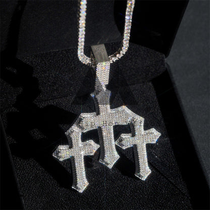 Hip Hop Three Cross Pendant Iced Out Moissanite Diamond Pass Diamond Tester