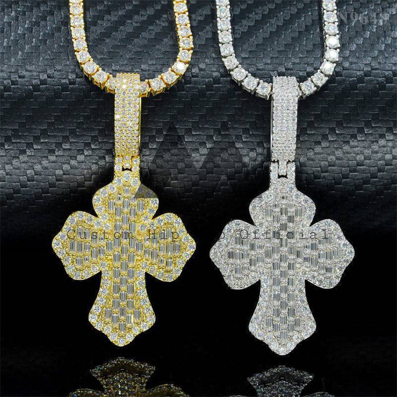 Custom Cross Chain Rapper Iced Out Rapper Jewelry Baguette Design Moissanite Cross Pendant Fit f ...