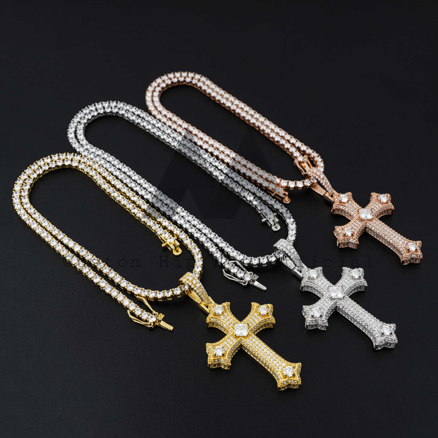 925 Sterling Silver Cross Pendant with VVS Moissanite Iced Out Hip Hop Style, Fits 4MM Tennis Chain1