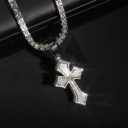 White Gold Sterling Silver 925 Iced Out Rapper Jewelry Baguette Cut Moissanite Cross Pendant Fit For 4MM Tennis Chain