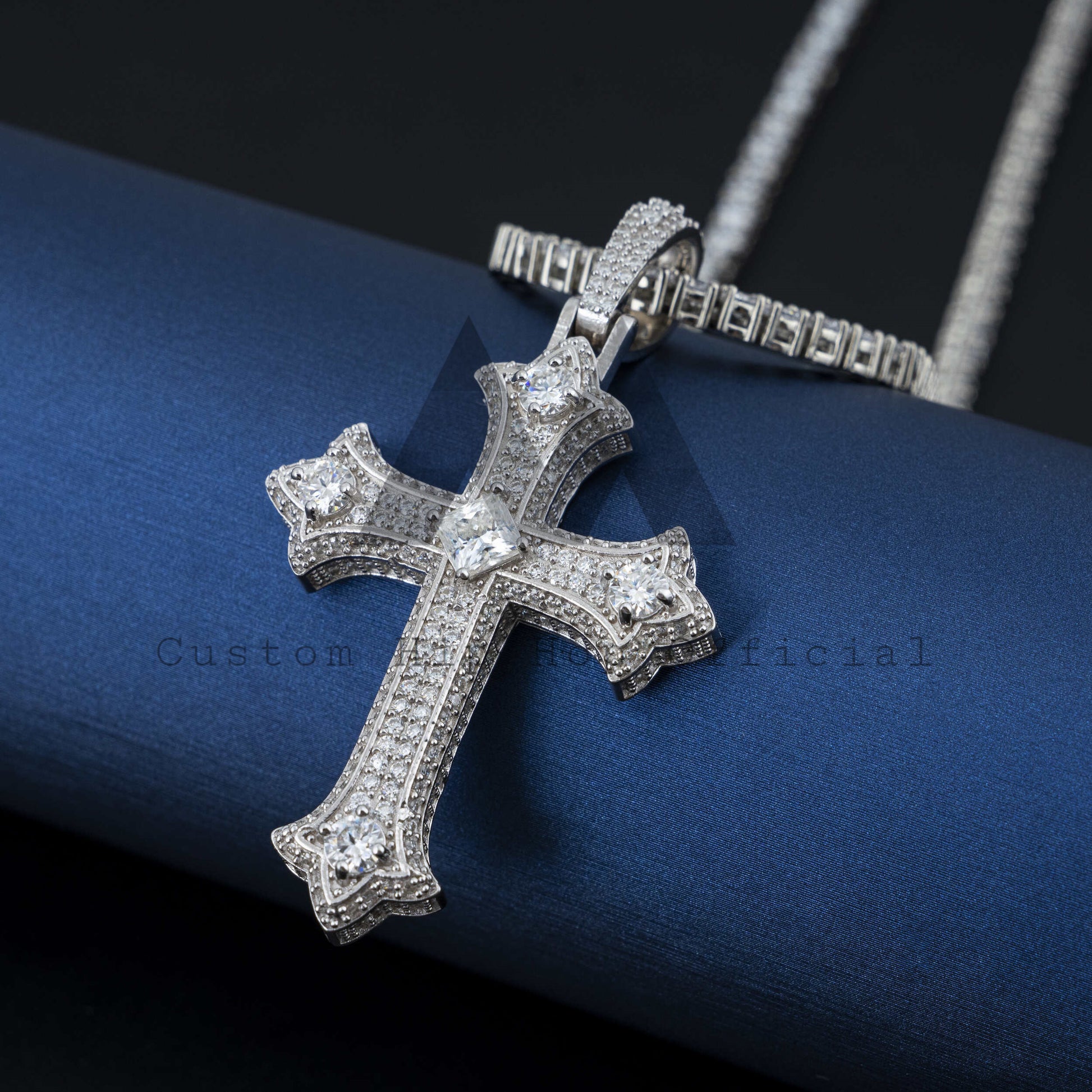 925 Sterling Silver Cross Pendant with VVS Moissanite Iced Out Hip Hop Style, Fits 4MM Tennis Chain2