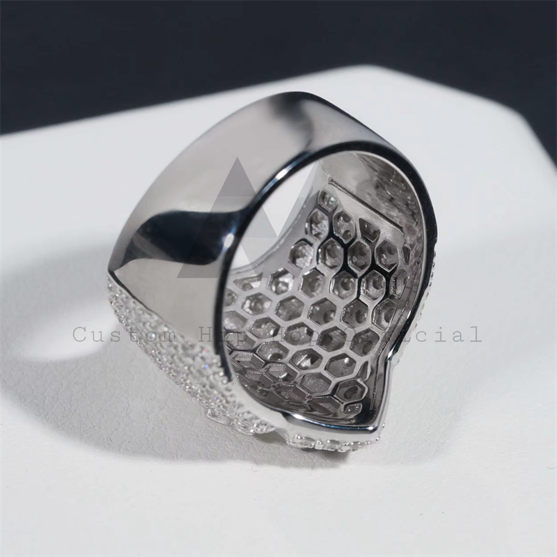 Stylish Rapper Jewelry Iced Out Moissanite Men Ring 925 Silver White Gold