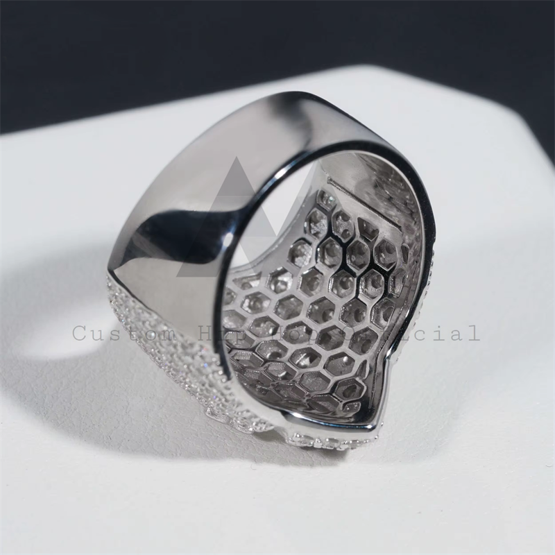 Stylish hip hop jewelry iced out Moissanite men's ring in 925 silver white gold1