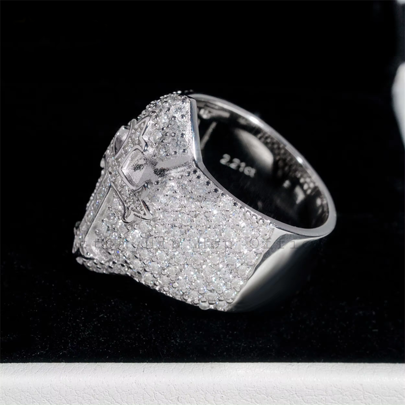 Stylish Rapper Jewelry Iced Out Moissanite Men Ring 925 Silver White Gold