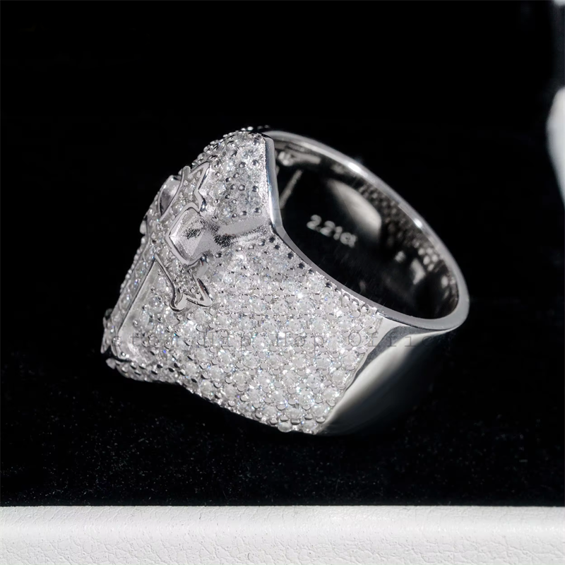 Stylish hip hop jewelry iced out Moissanite men's ring in 925 silver white gold3