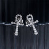 925 Sterling Silver Iced Out Moissanite Ankh Cross Stud Earrings Moissanite Screw Back