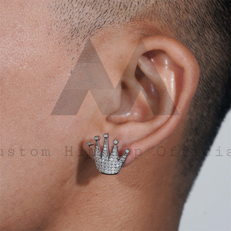 GRA 925 Sterling Silver Moissanite Stud Earrings Screw Back Crown Shaped